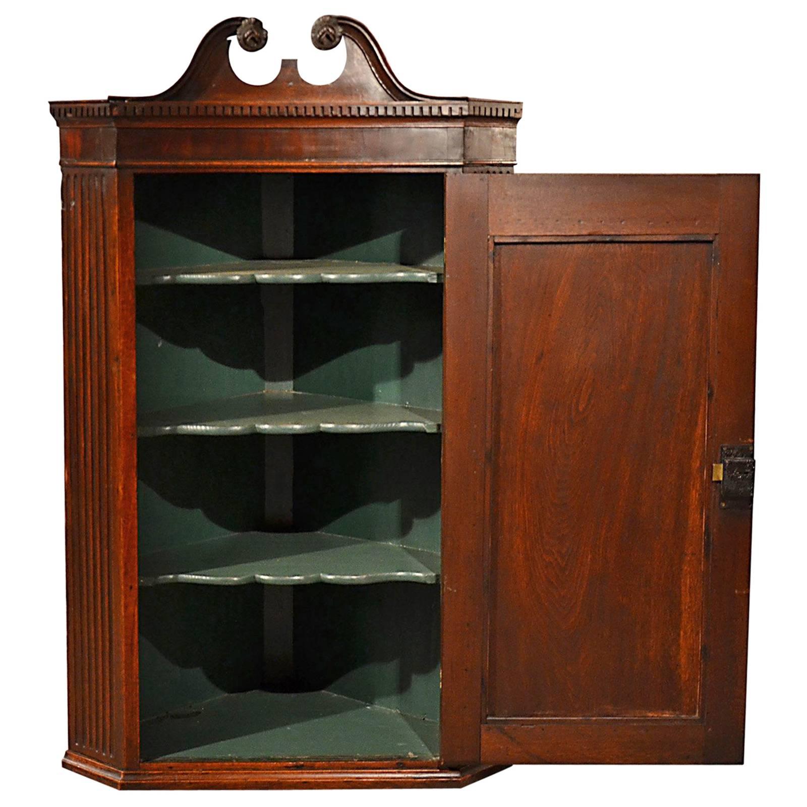 Antique Corner Cupboard Mahogany Swan Neck English Georgian Cabinet, circa1800