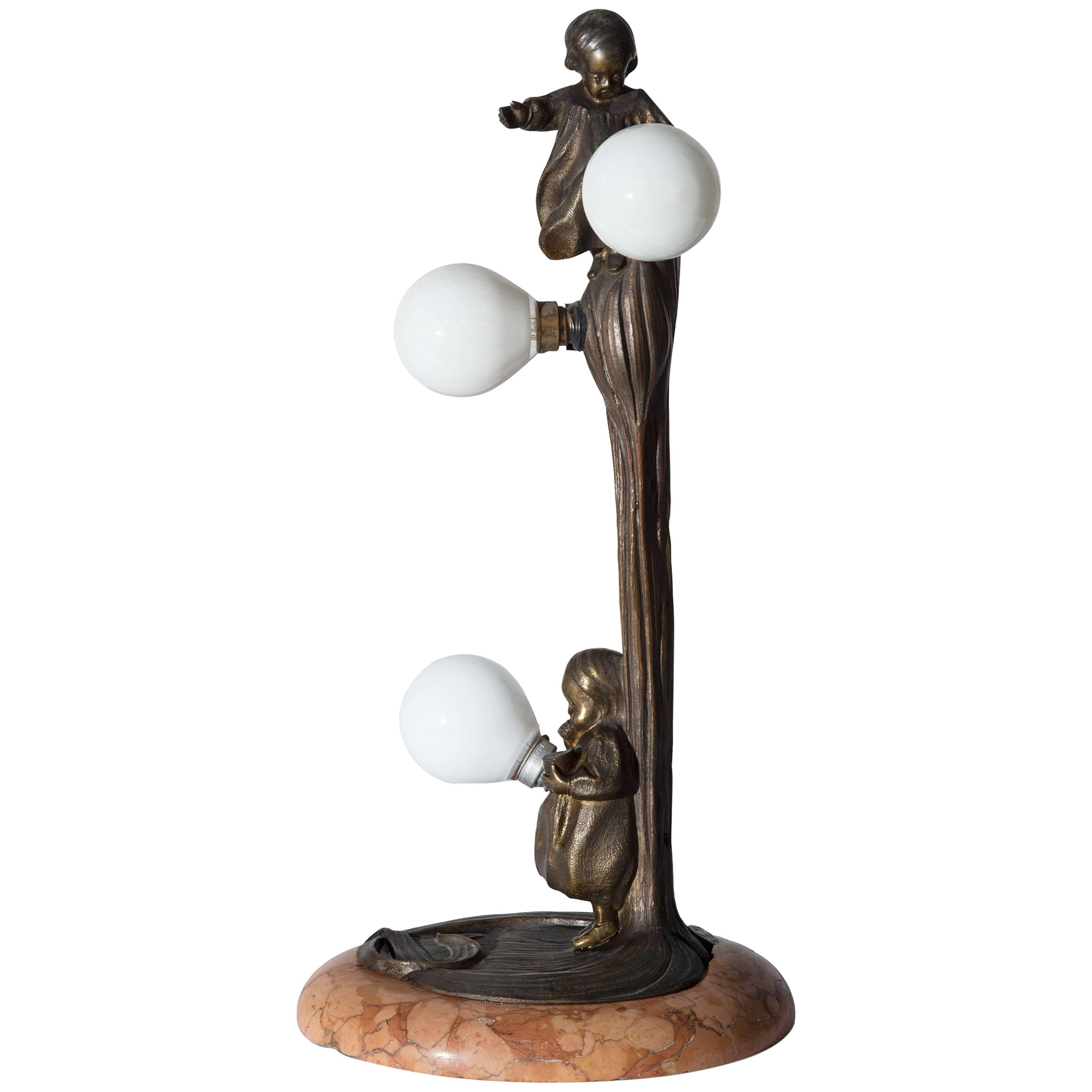 Liberty Style Bronze Lamp Produced in France, circa 1910 For Sale