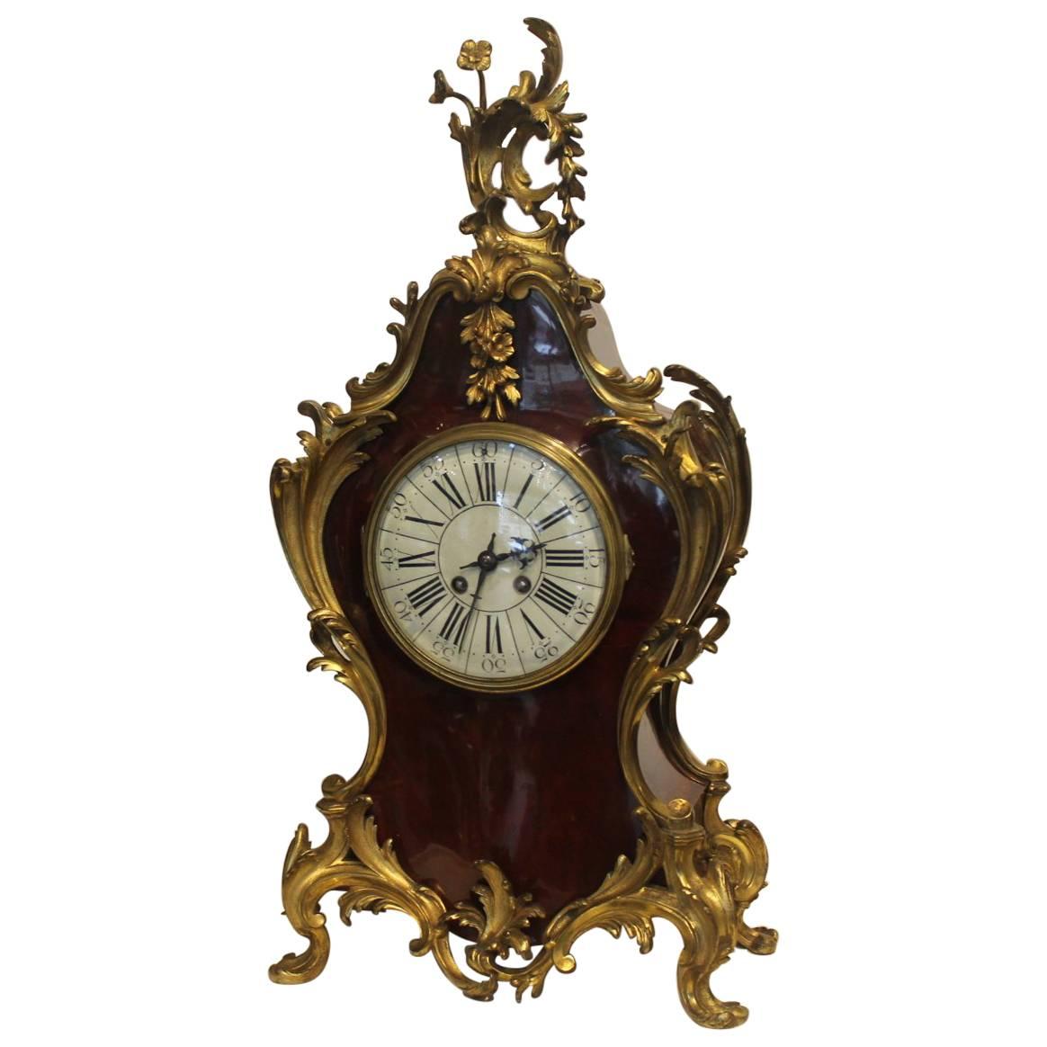 19th Century French Clock in Faux Tortoiseshell and Ormolu