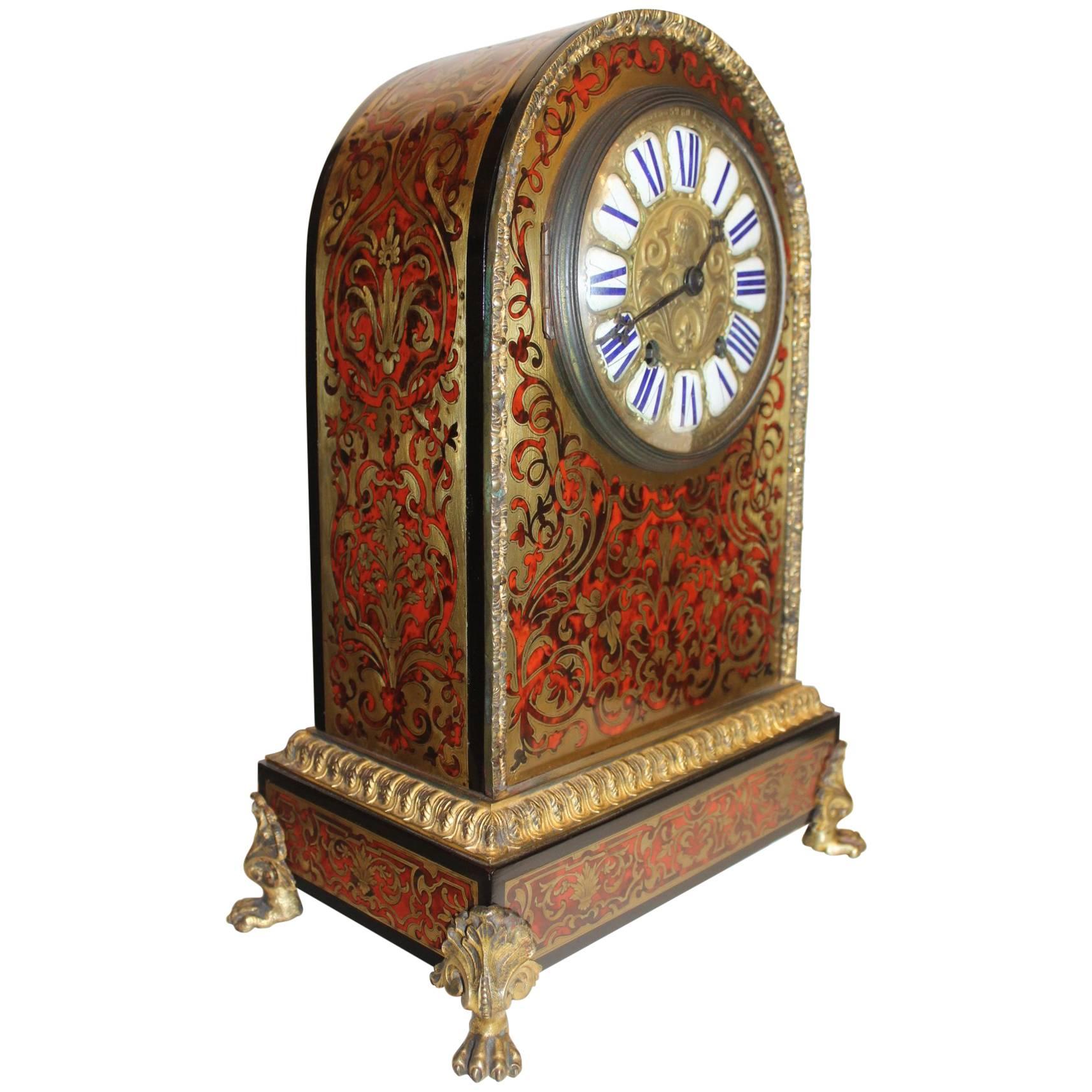 19th Century French Boulle Clock with Brass Inlay