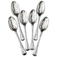 Six Victorian Antique Silver Old English Thread Military Pattern Table Spoons