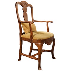 Antique Oak, Ash & Elm Study Desk Elbow Chair Large Wide Armchair, circa 1800