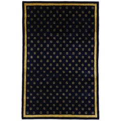 Navy Blue and Gold Area Rug with Hollywood Regency Style