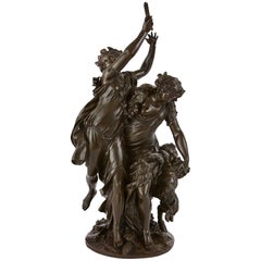 Grupo escultórico de bronce patinado Antique French Bacchanalia según Clodion