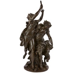 Groupe sculptural français ancien de Bacchanalia en bronze patiné d'après Clodion