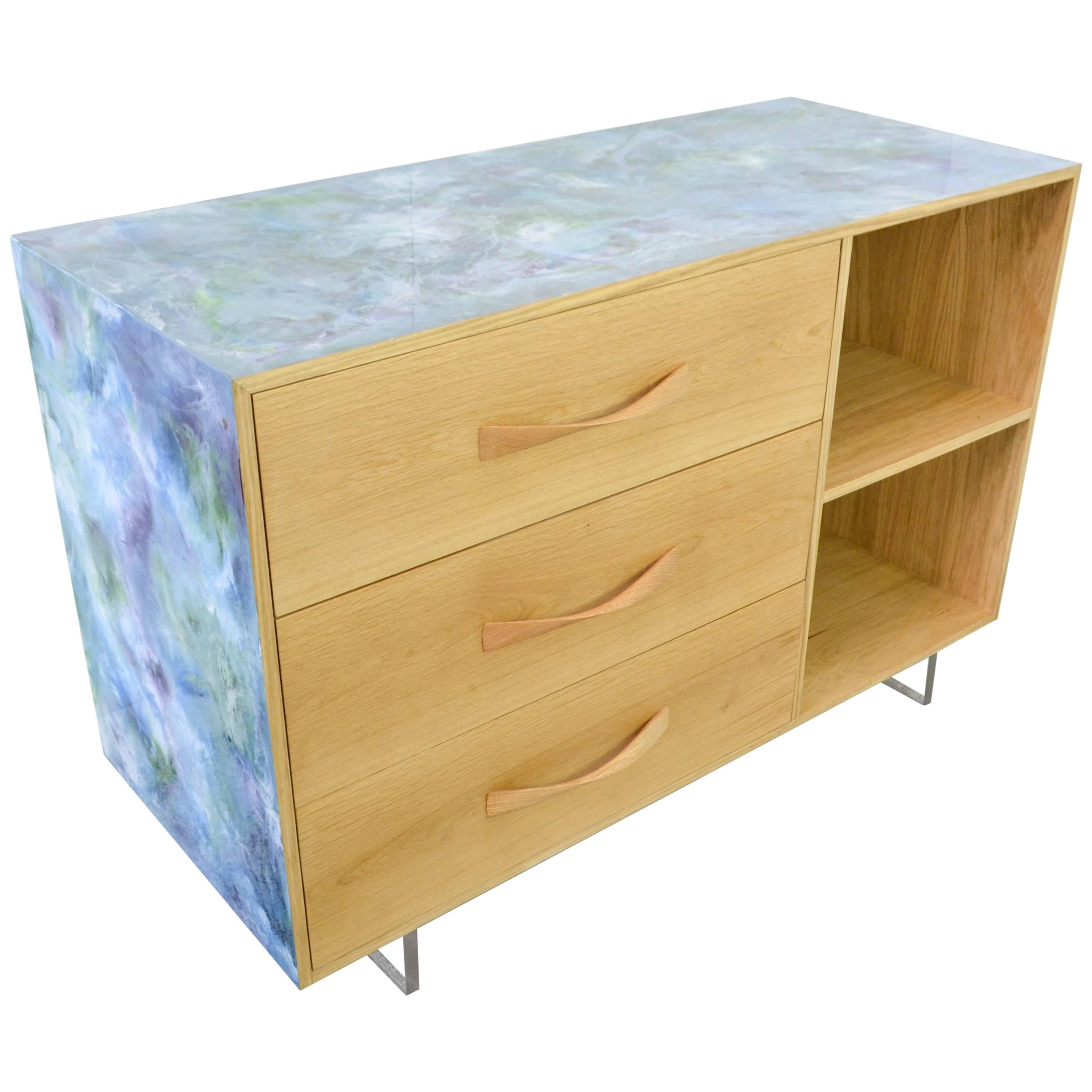 Resin Art Oak Sideboard For Sale