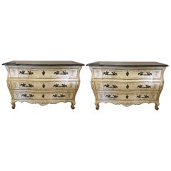 Pair of Painted Bombe Marble-Top Chests or Commodes by John Widdicomb
