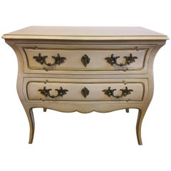 White and Gilt Decorated Louis XV Style Bombe Commode