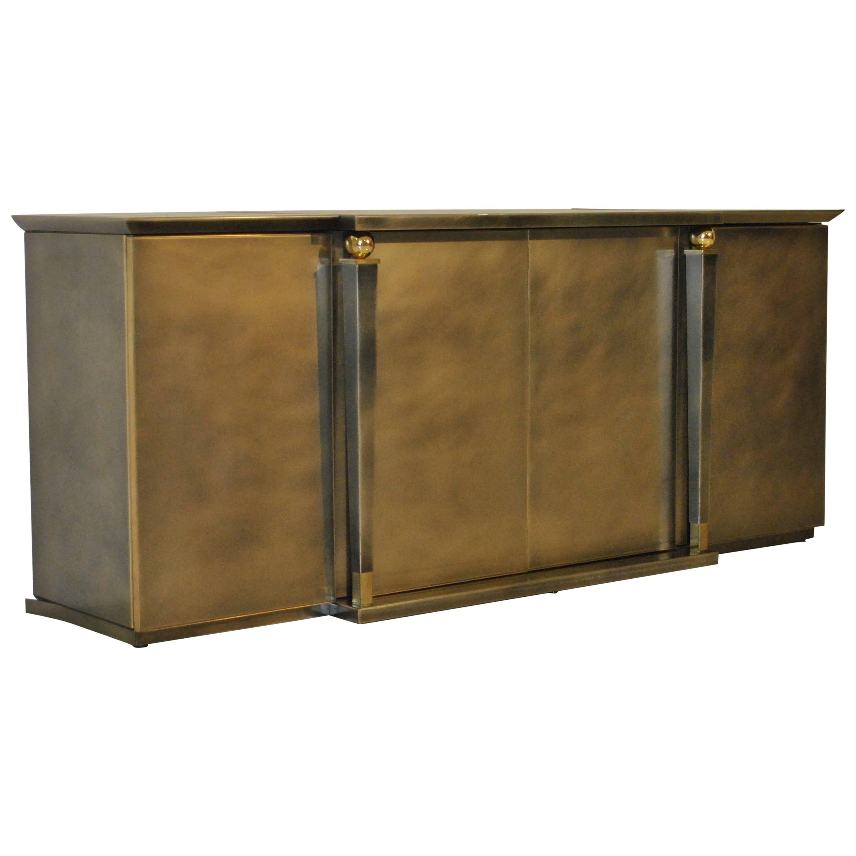 Brushed Steel and Gold Sideboard by Belgo Chrome, 1980s For Sale