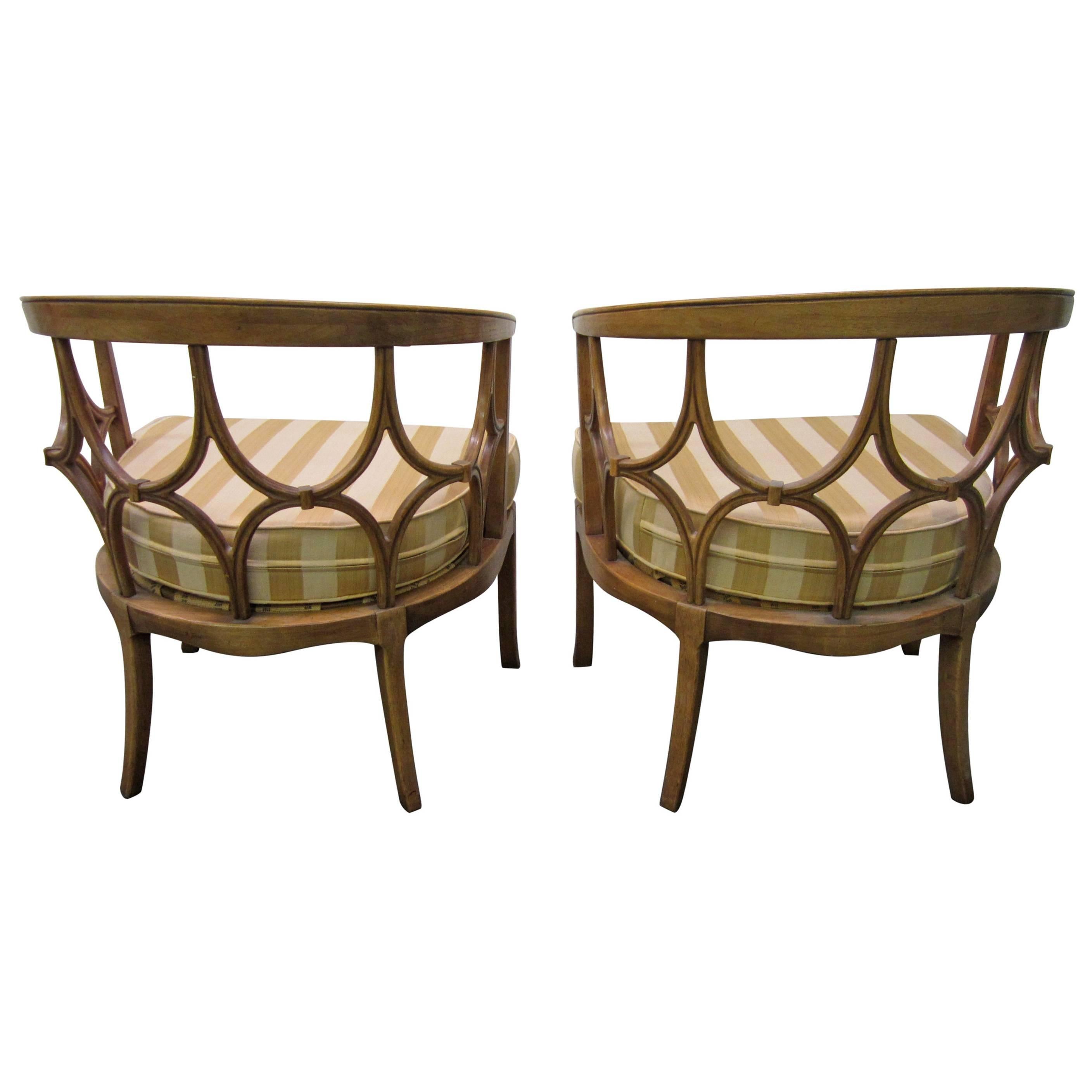 Amazing Pair of Billy Haines Barrel Back Chairs, Regency Modern For Sale