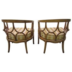 Retro Amazing Pair of Billy Haines Barrel Back Chairs, Regency Modern