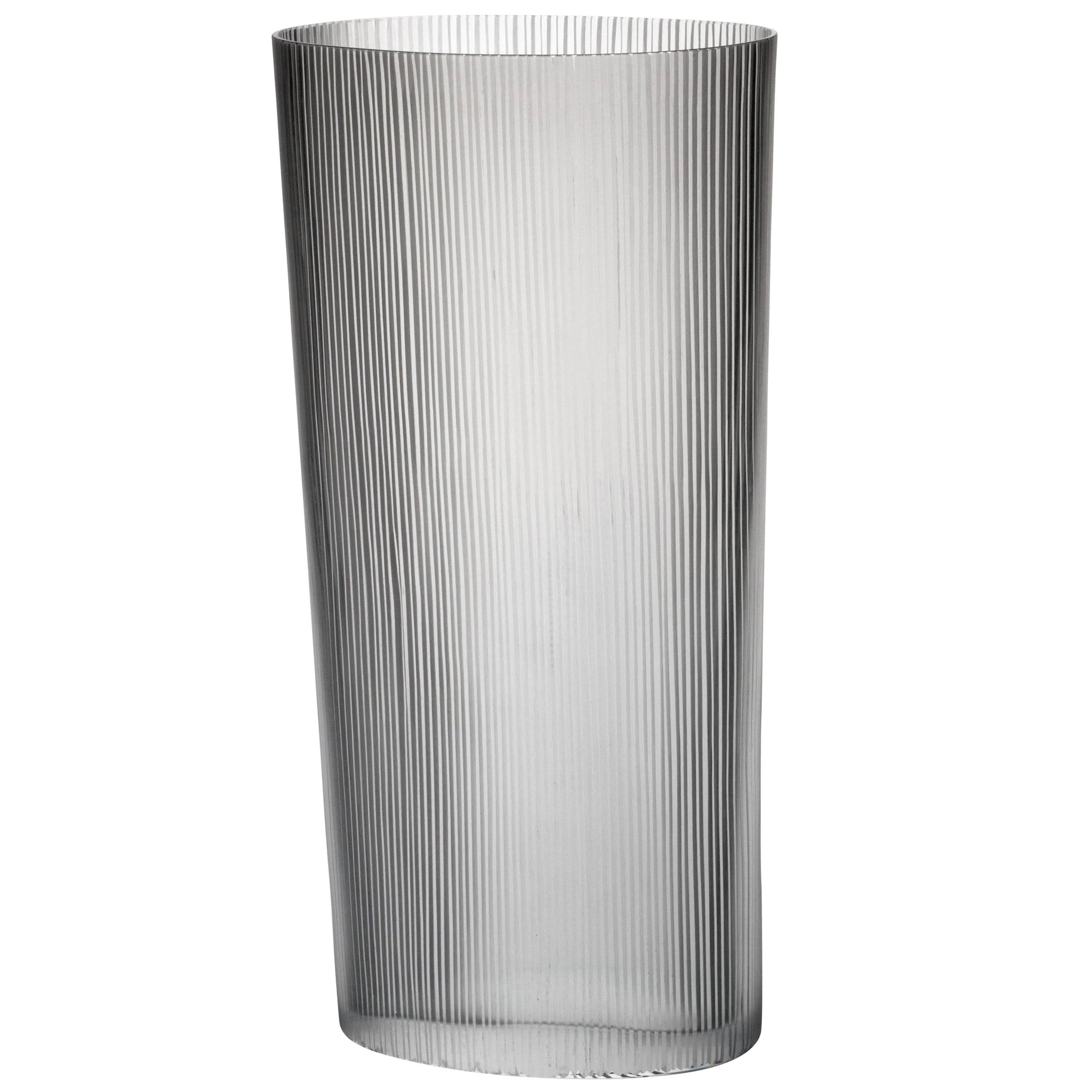 Vaso alto Ovale Millemolature Contemporaneo Carlo Moretti in vetro trasparente di Murano in vendita