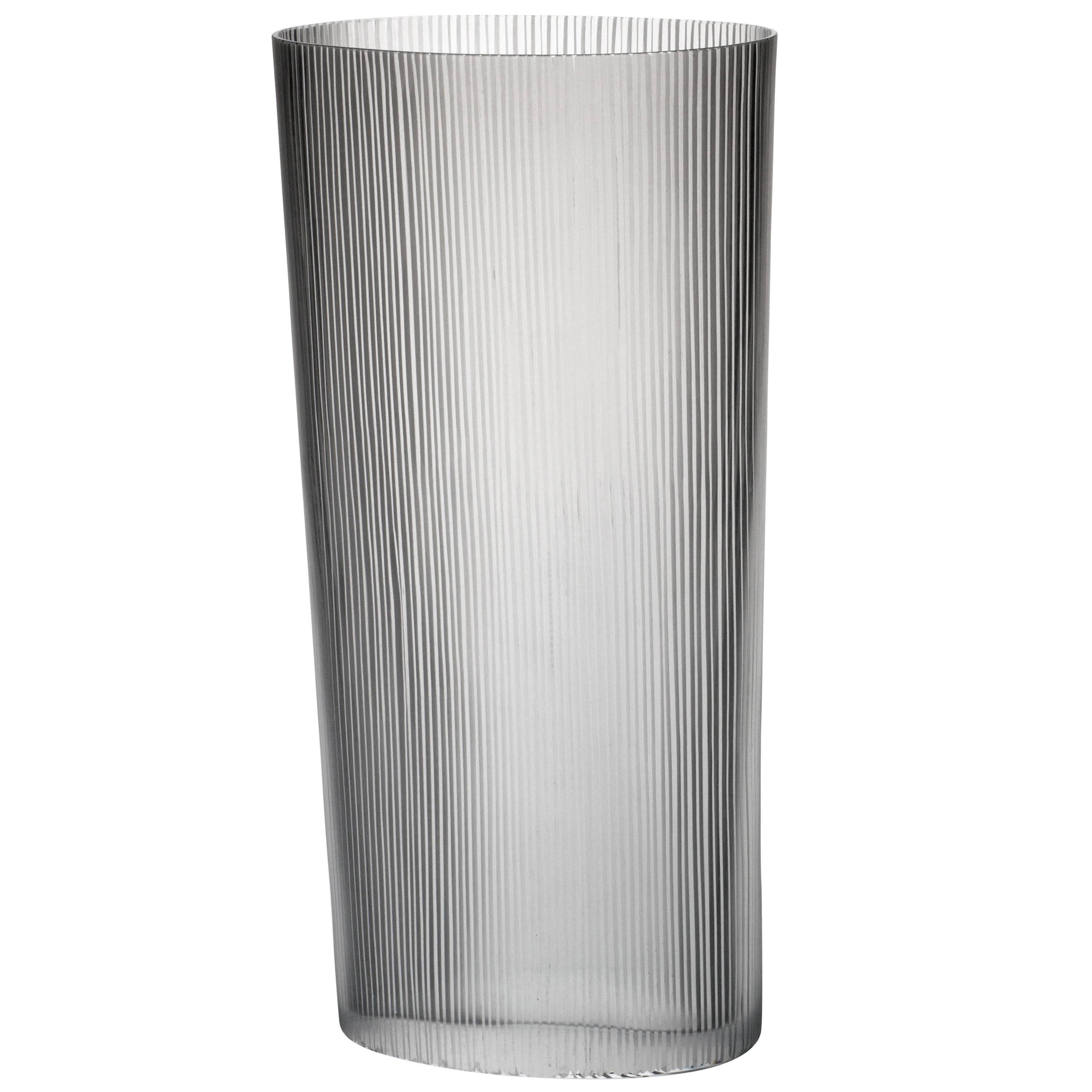 Tall Ovale Millemolature Contemporary Carlo Moretti Murano Clear Glass Vase For Sale