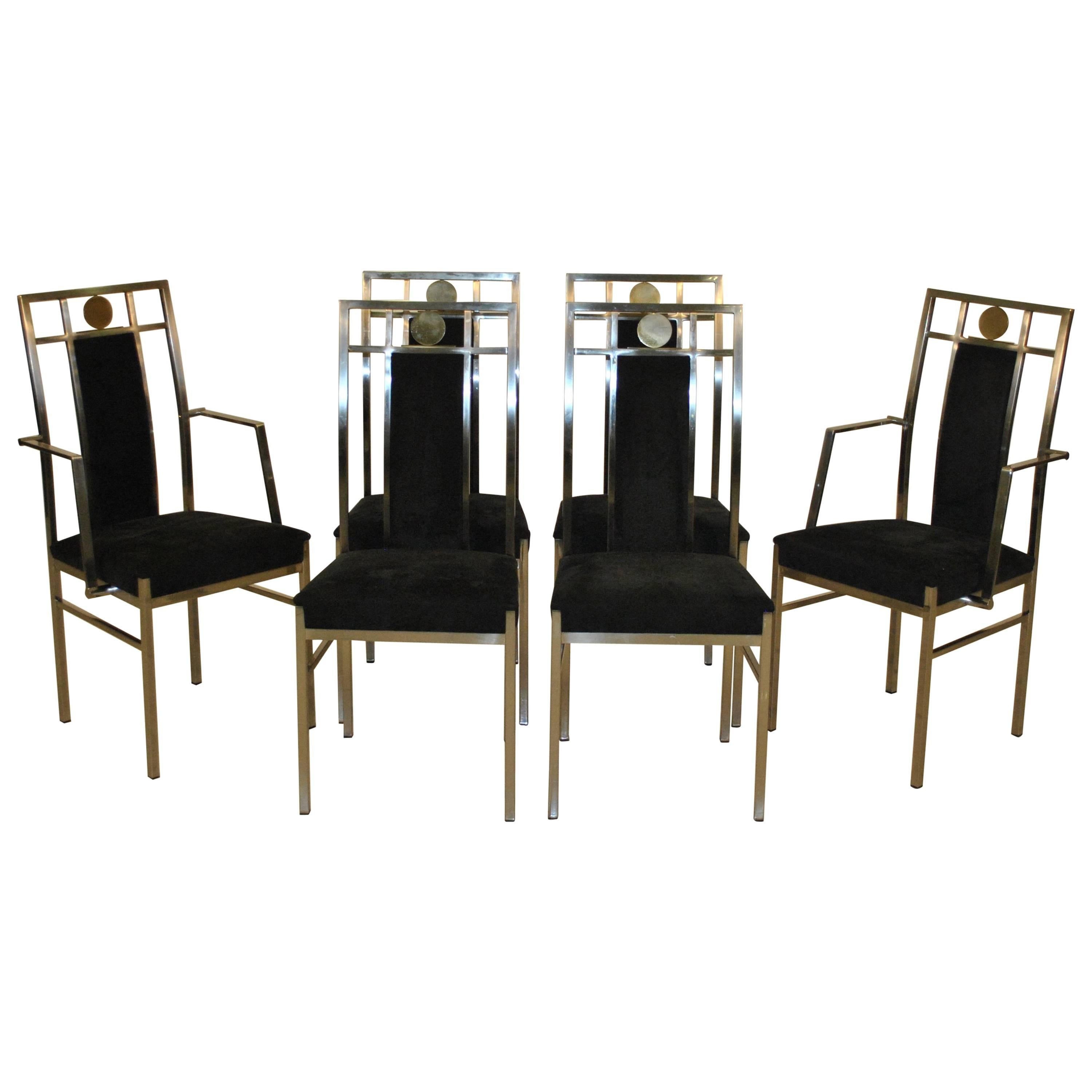 Set of Six Neoclassical Dining Chairs by Belgochrom, 1980s For Sale