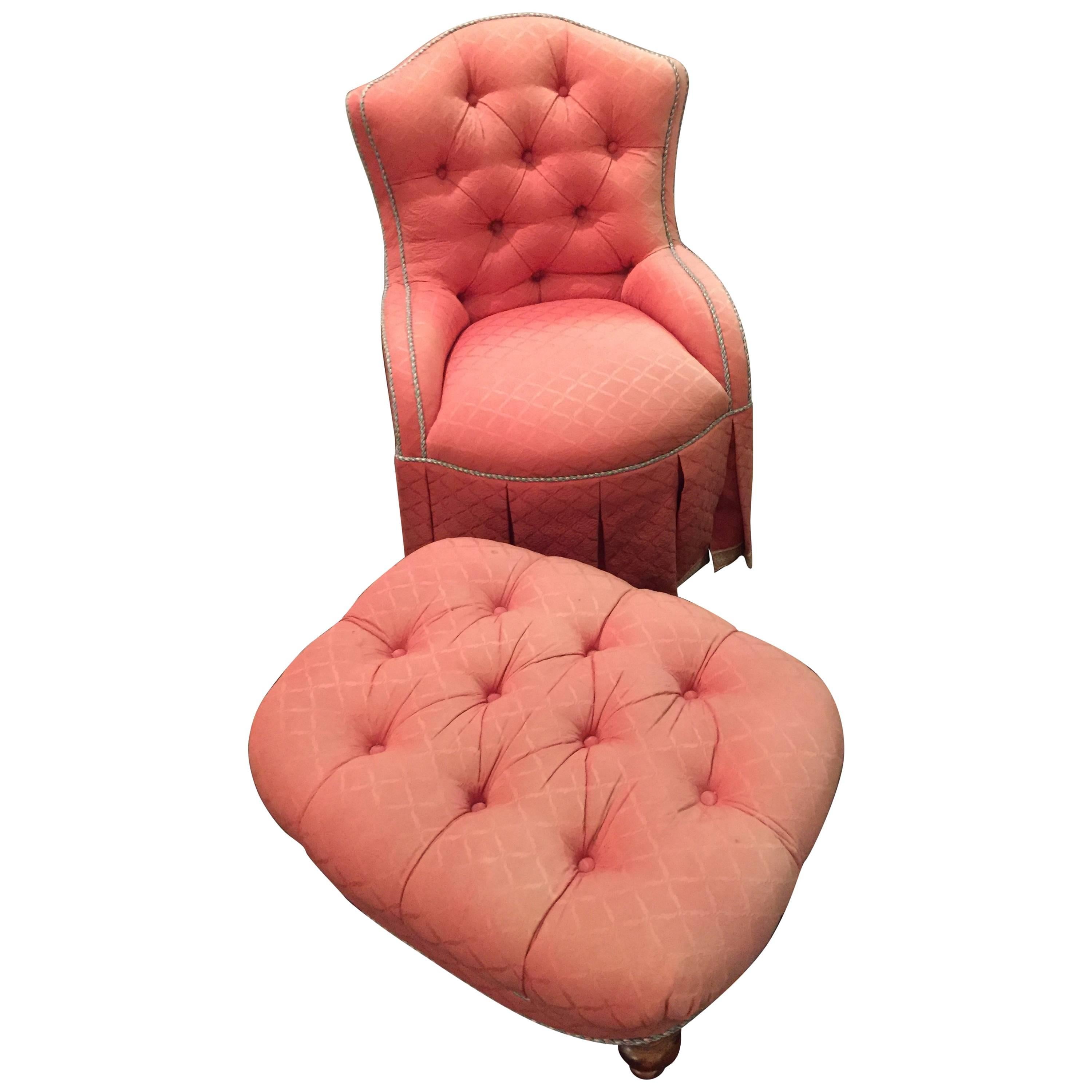 Finely Upholstered Custom Quality Slipper Chair with Matching Ottoman