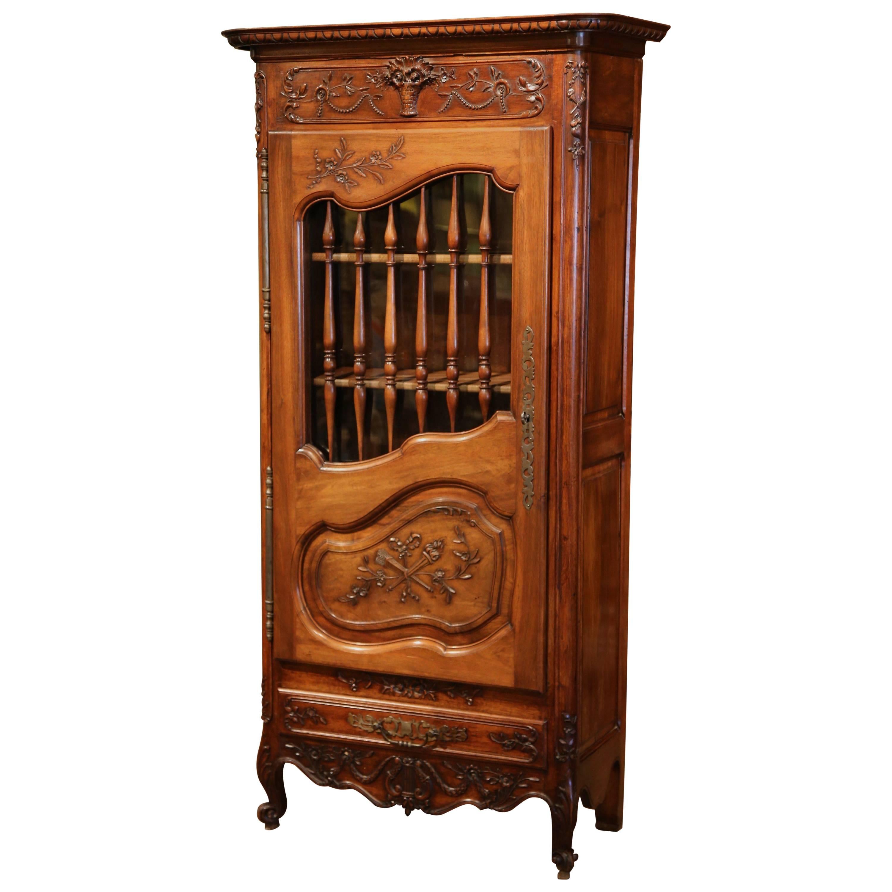 19th Century French Hand-Carved Walnut One Door Cabinet from Provence