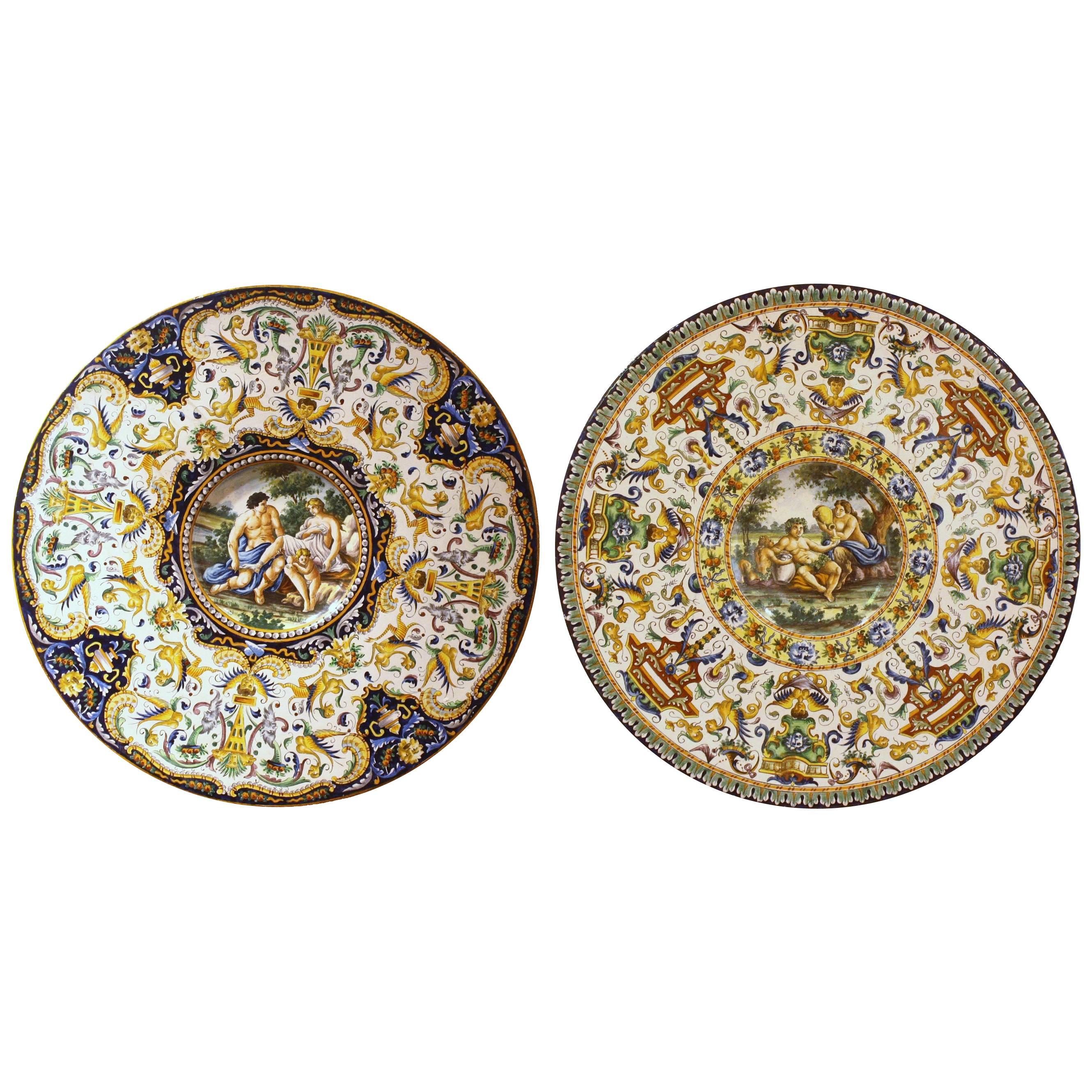 Large Italian Renaissance-Style Majolica Chargers