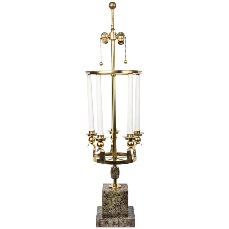 Brass Hardware and Faux Marble Base Table Lamp in the Style of