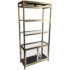 Brass Greek Key Lighted Etagere Cabinet