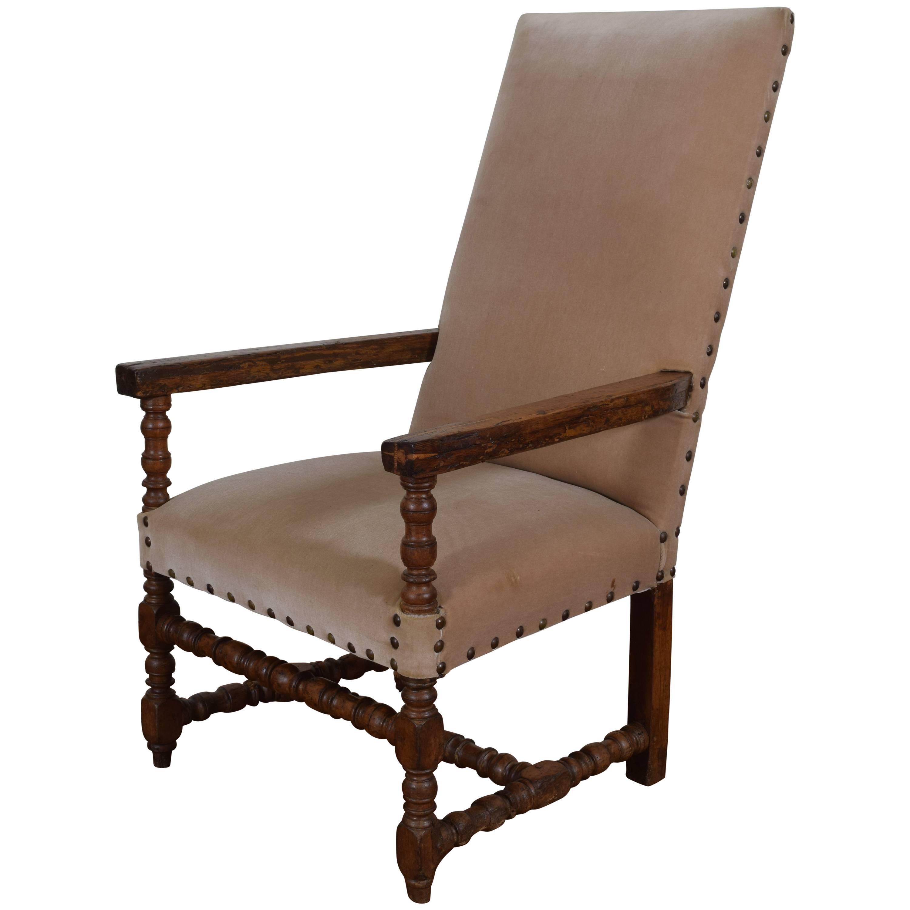 French Walnut and Upholstered Fauteuil, 18th Century
