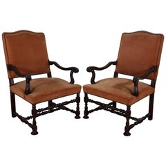 Pair of Early 18th Century Italian Walnut and Upholstered Armchairs
