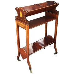 Antique English Bookstand of Inlaid Mahogany from the Edwardian Era