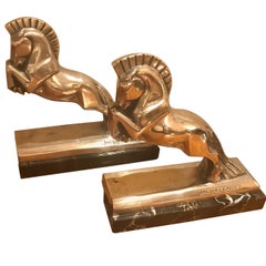 Jacque Cartier French Art Deco Horse Bookends Bronze Sculpture