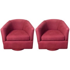 Pair of Milo Baughman Style Swivel Chairs, Ready for Upholstery