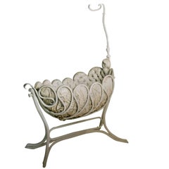 Thonet bentwood Craddle White lacquered Original Silk Upholstering, 1904
