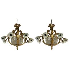Stunning Matching Pair of Antique French Style Crystal Chandeliers 10