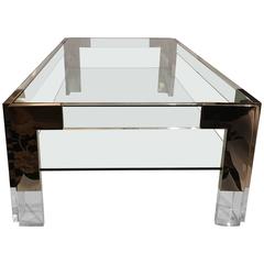 Spectacular Glass Lucite and Chrome Coffee Cocktail Table