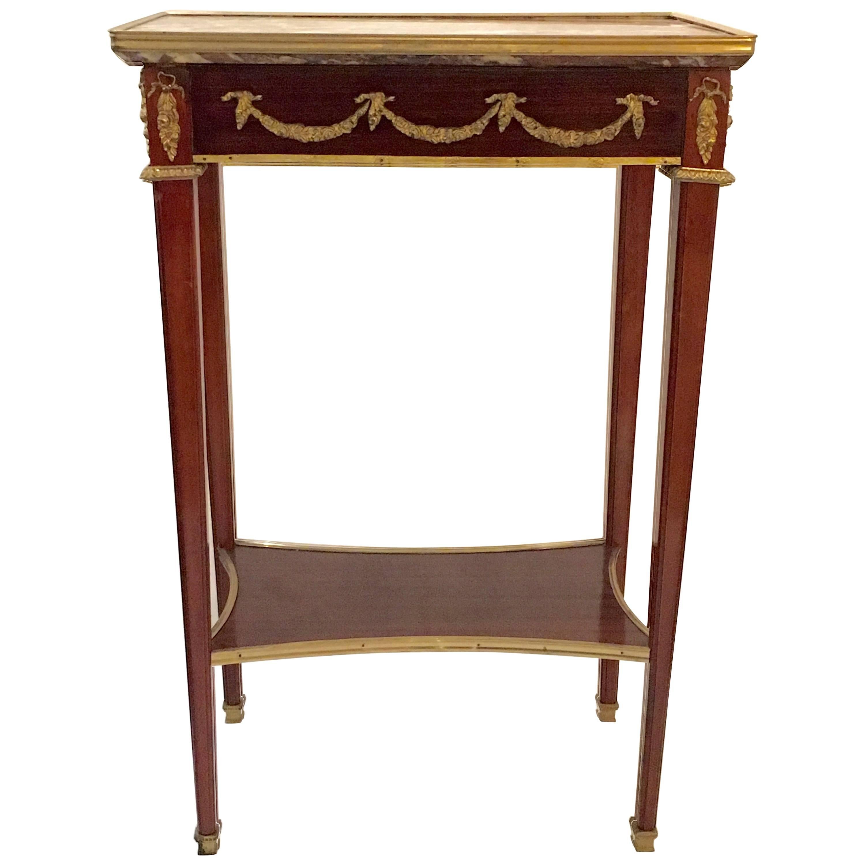 Elegant French Mahogany and Marble Side Table