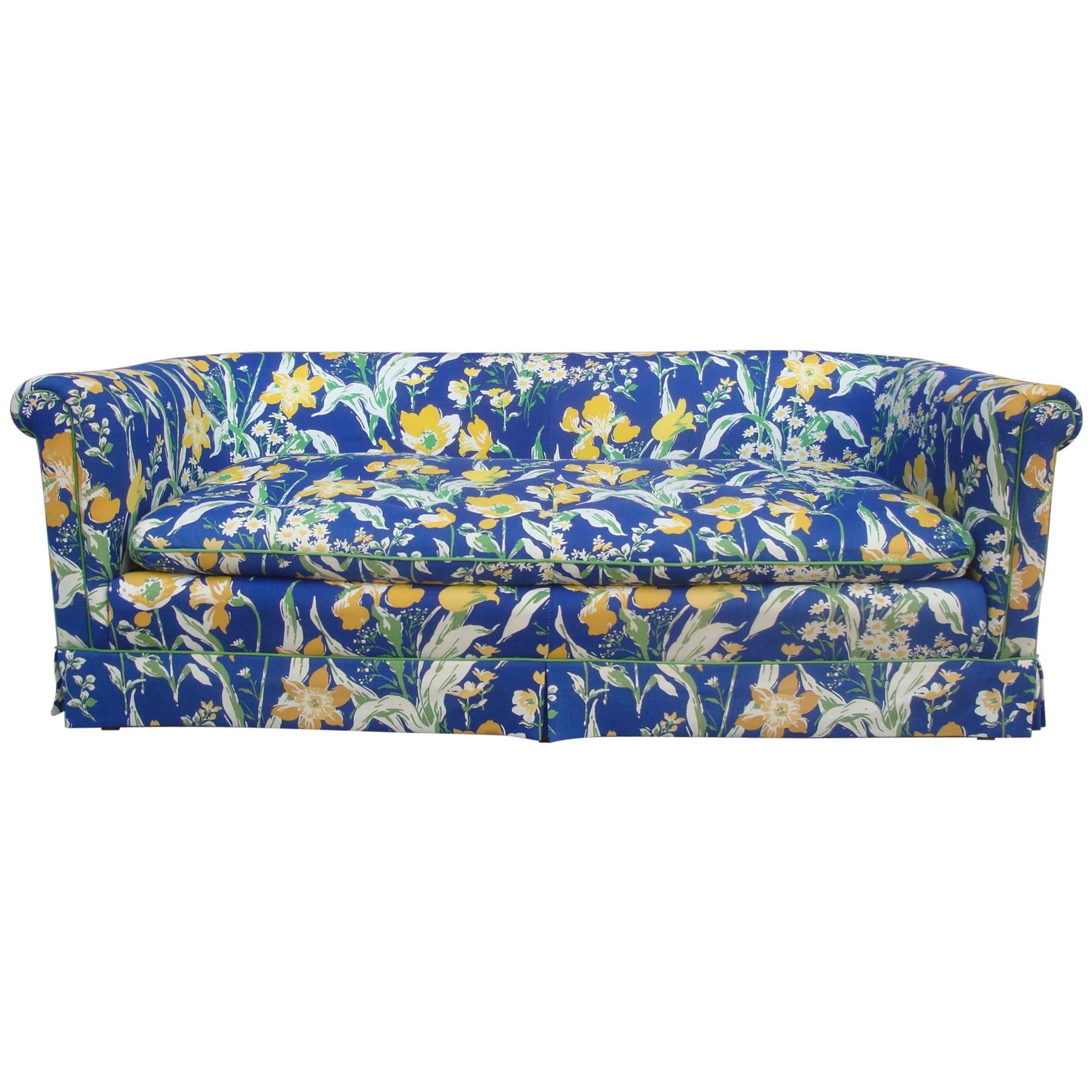 1970s Blue and Yellow Floral Motif Sofa by Highland House of Hickory