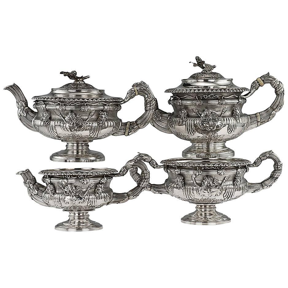 Georgian Solid Silver Warwick Tea and Coffee Set, Hennell II, circa 1820