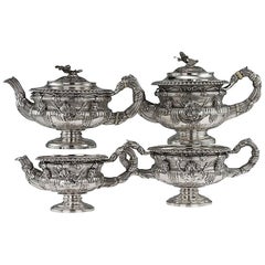 Antique Georgian Solid Silver Warwick Tea and Coffee Set, Hennell II, circa 1820