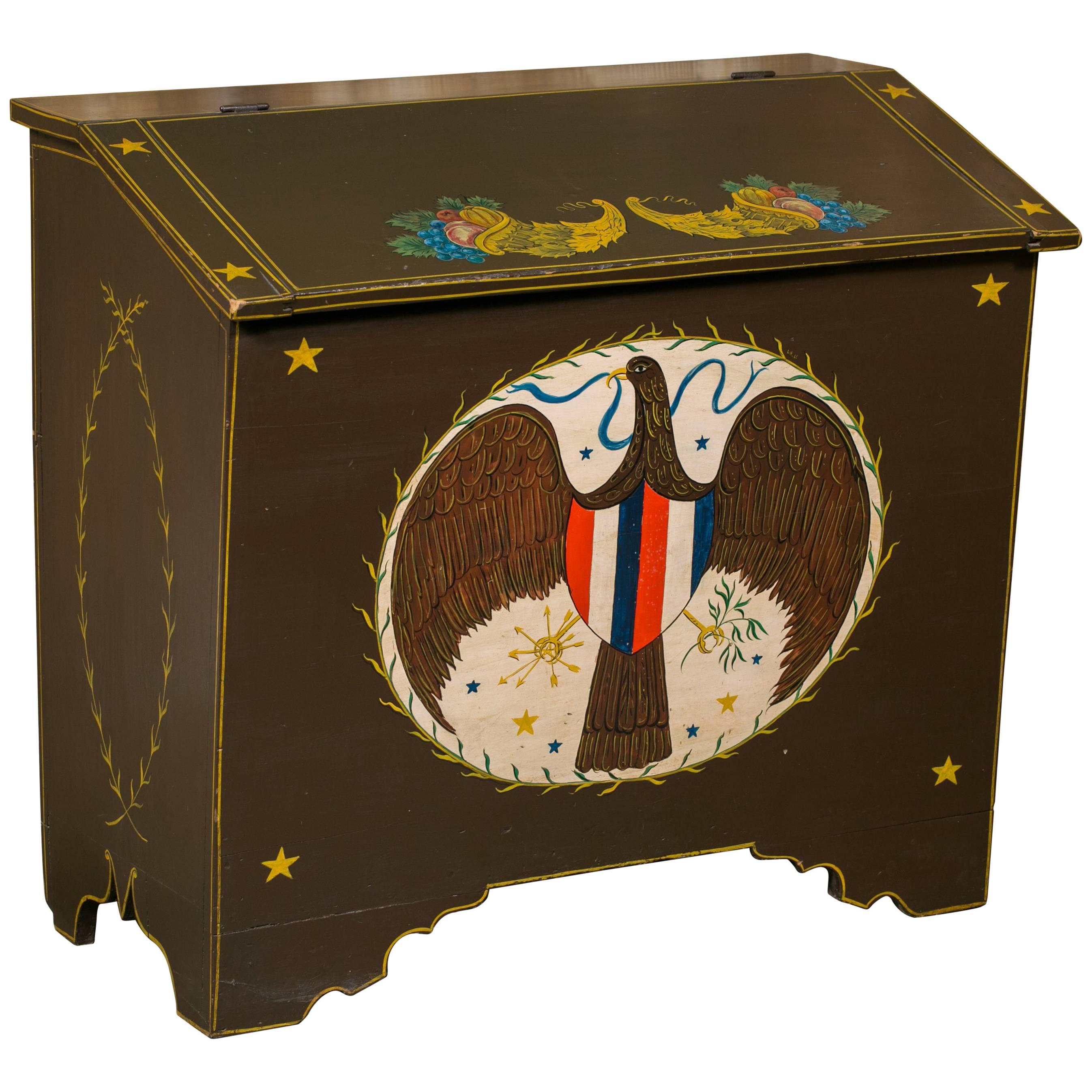 Antique Americana Blanket Chest, circa 1900, Hand-Painted by Lew Hudnall