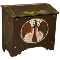 Coffre à couvertures américain antique, circa 1900, peint à la main par Lew Hudnall