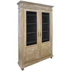 Antique White Washed French Bookcase with Chicken Wire