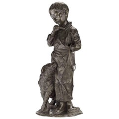 19th Century Japanese Bronze Sculpture of a Boy and His Dog