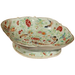19th Century Chinese Hand-Painted Porcelain Dish with Peacocks and Butterflies