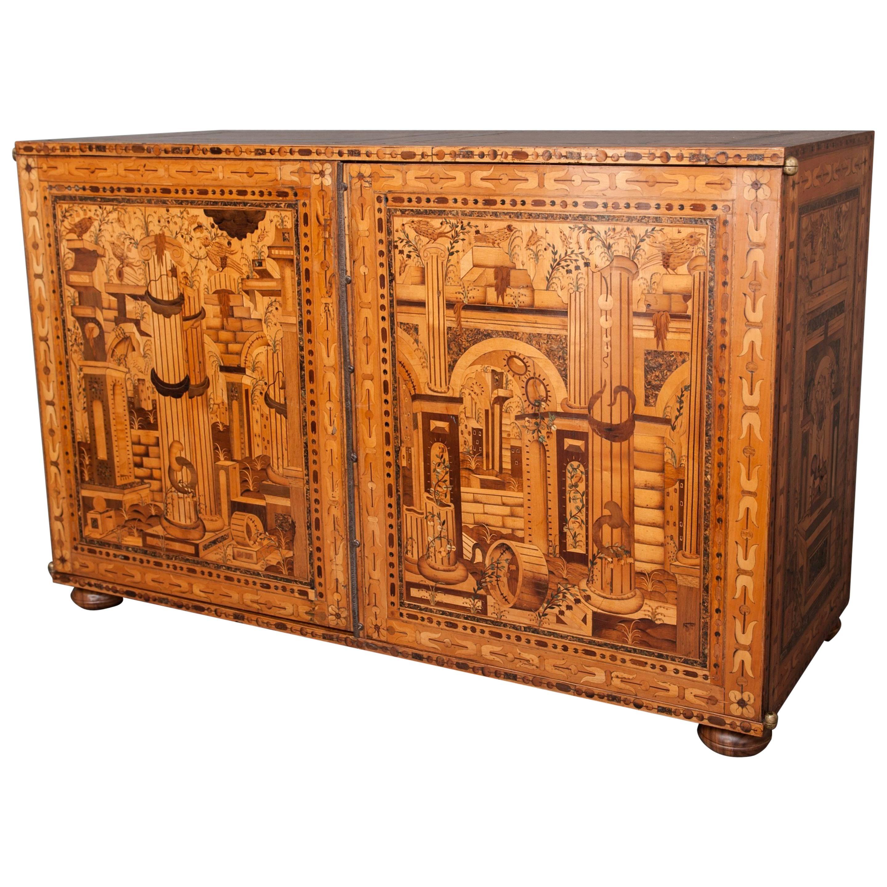 Important 16th Century Augsburg Marquetry Table Cabinet