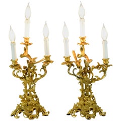  French Pair of Antique Louis VXI Ormolu Electrified Candelabras 
