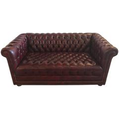 Cordovan Leather Tufted Chesterfield Sofa Settee
