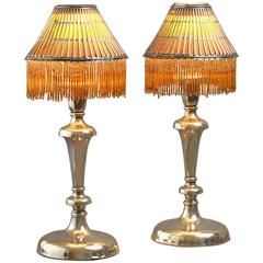 Antique Early 20th Century Pair of Silvered Table Lamps