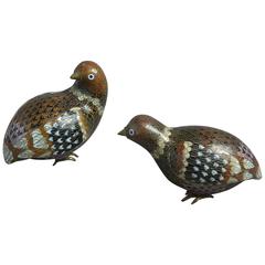 Early 20th Century Republic Period Pair of Cloisonne Quail