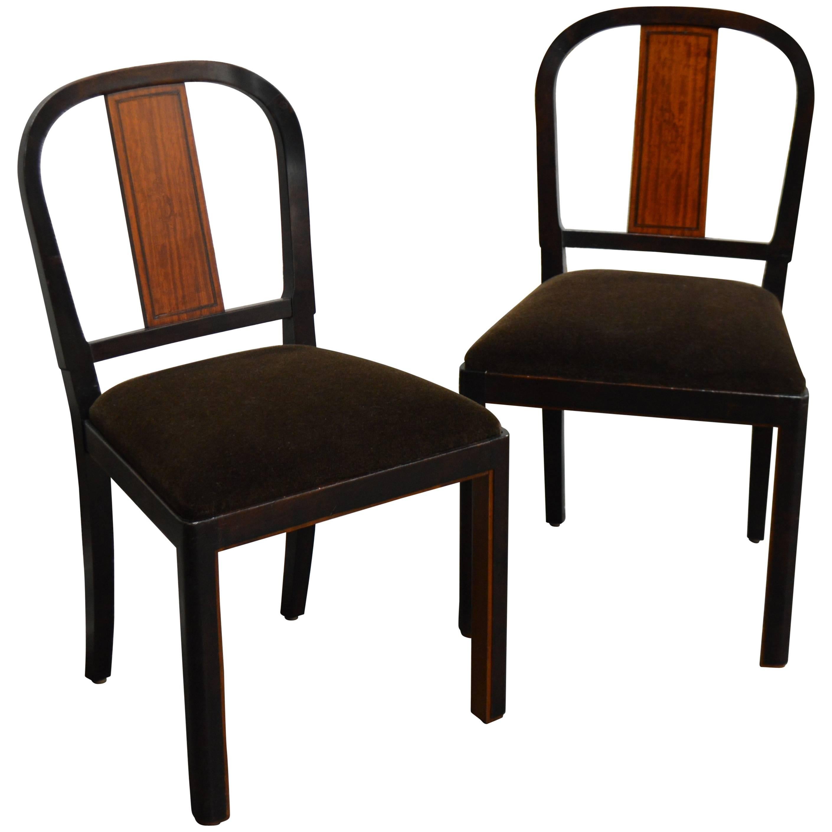 Pair of Carl Malmsten Swedish Grace Inlaid Side Chairs For Sale