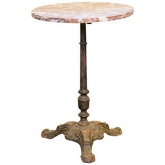 Unusual Rouge Griotte Marble-Top Iron Bistro Table from France, circa 1890 11