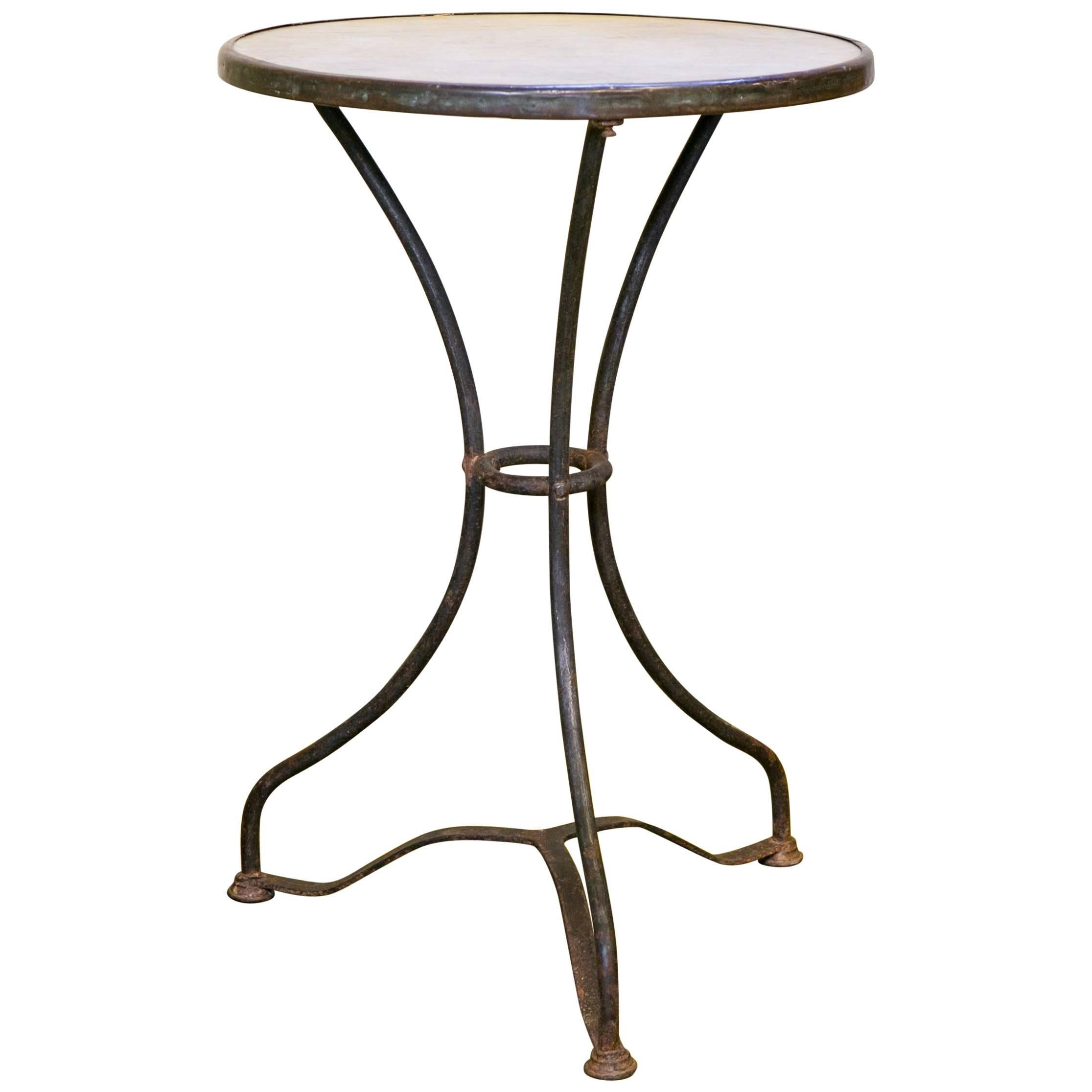 Marble-Top Iron Bistro Table from France, circa 1900