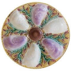 19th Century Majolica Pink and White Oyster Plate S. Fielding and Co