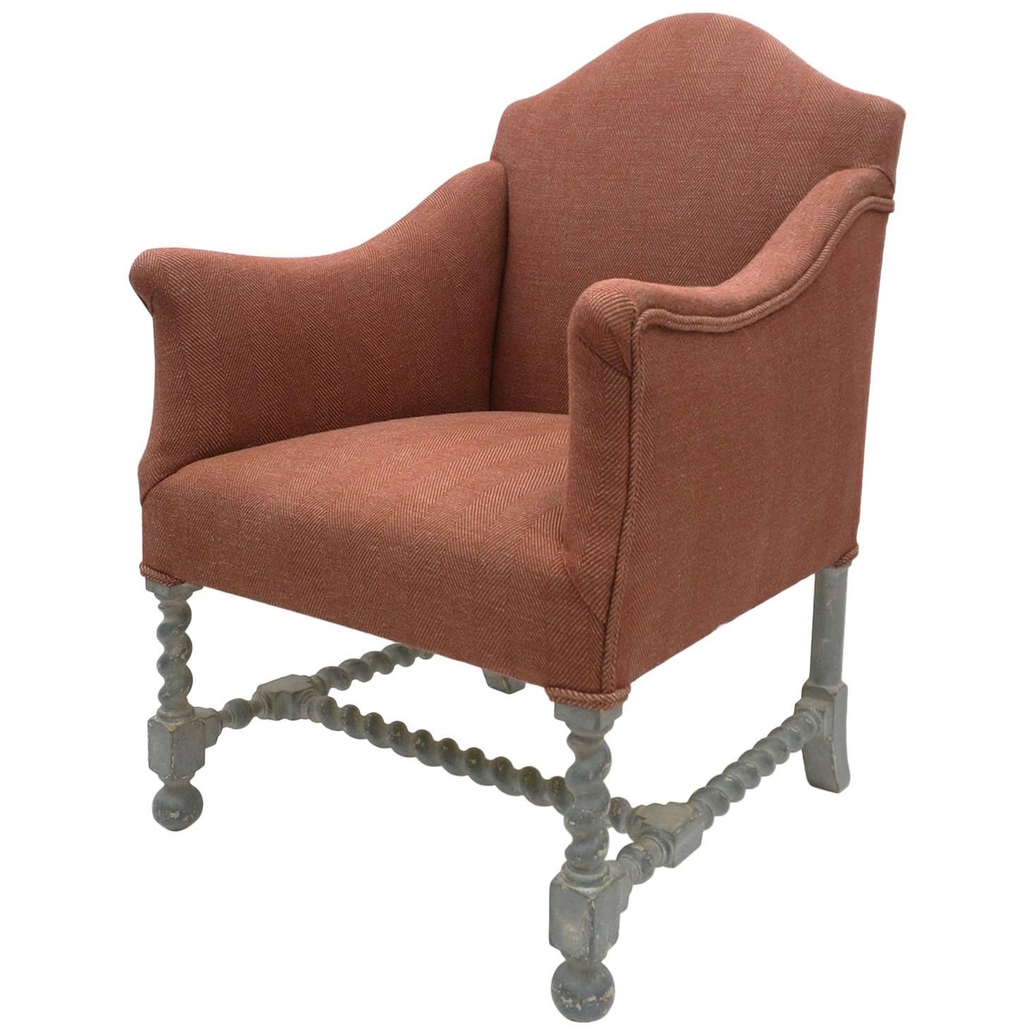 Early 20th Century French Single Upholstered Armchair with Curved Back